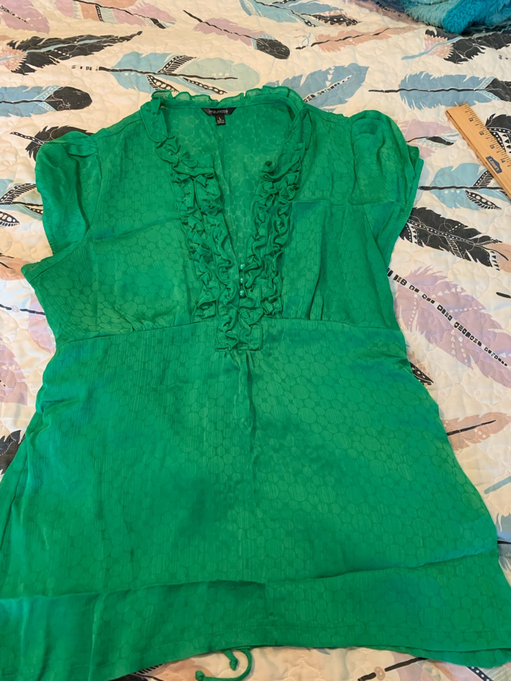 Maurices Kelly Green Ruffled Detail Blouse